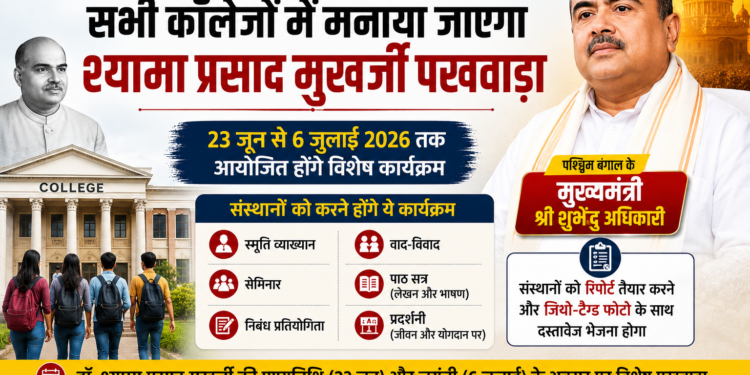 शुभेन्दु सरकार का बड़ा आदेश! बंगाल के सभी कॉलेजों में मनाया जाएगा ‘श्यामा प्रसाद मुखर्जी पखवाड़ा’